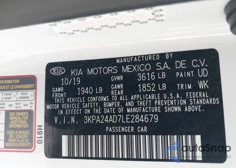 2020 Kia Rio S z USA, uszkodzony, nr VIN 3KPA24AD7LE284679